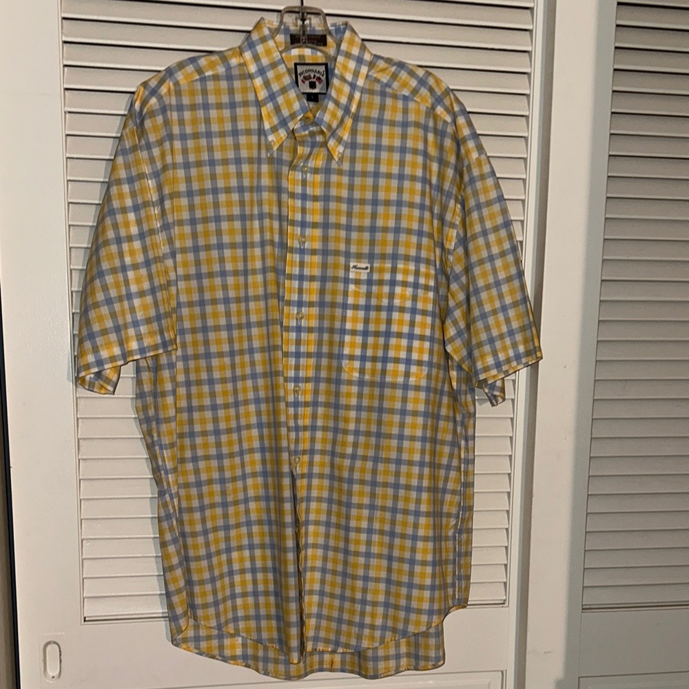 Faconnable 100% Cotton Light Blue and Yellow Plaid Shirt